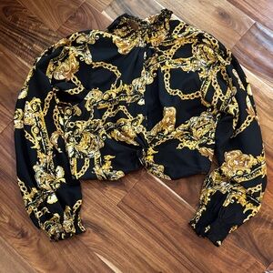 Elegant Black and Gold Chain Print Women's Top